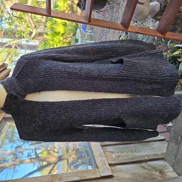 Vintage Sweaters - Charcoal gray open front chunky knit wool blend ribbed cardigan